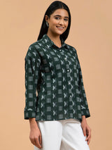 Buy Green Shirt Collar Cotton Top Online | Pink Fort