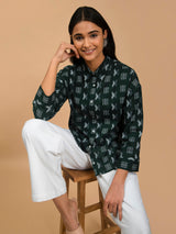 Buy Green Shirt Collar Cotton Top Online | Pink Fort