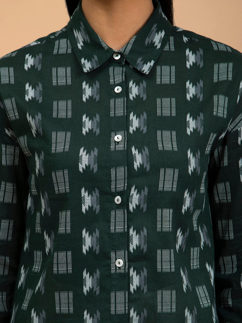 Buy Green Shirt Collar Cotton Top Online | Pink Fort