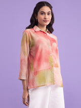 Buy Pink Chanderi Shirt Collar Top Online | Pink Fort