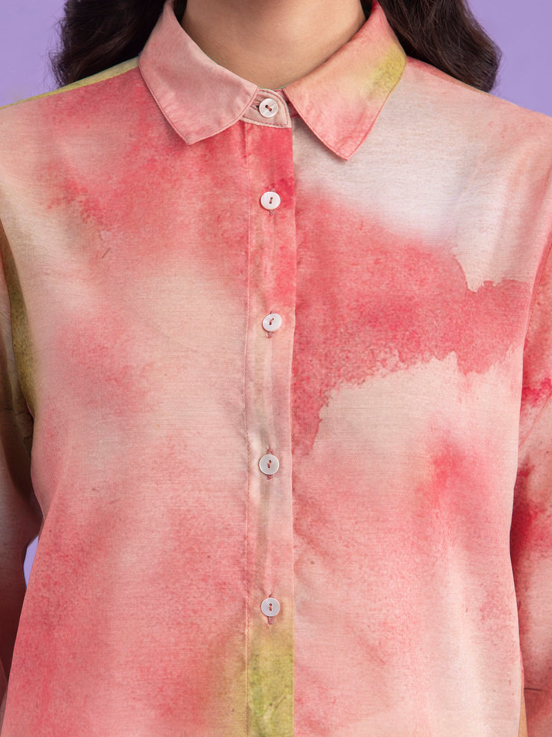 Buy Pink Chanderi Shirt Collar Top Online | Pink Fort