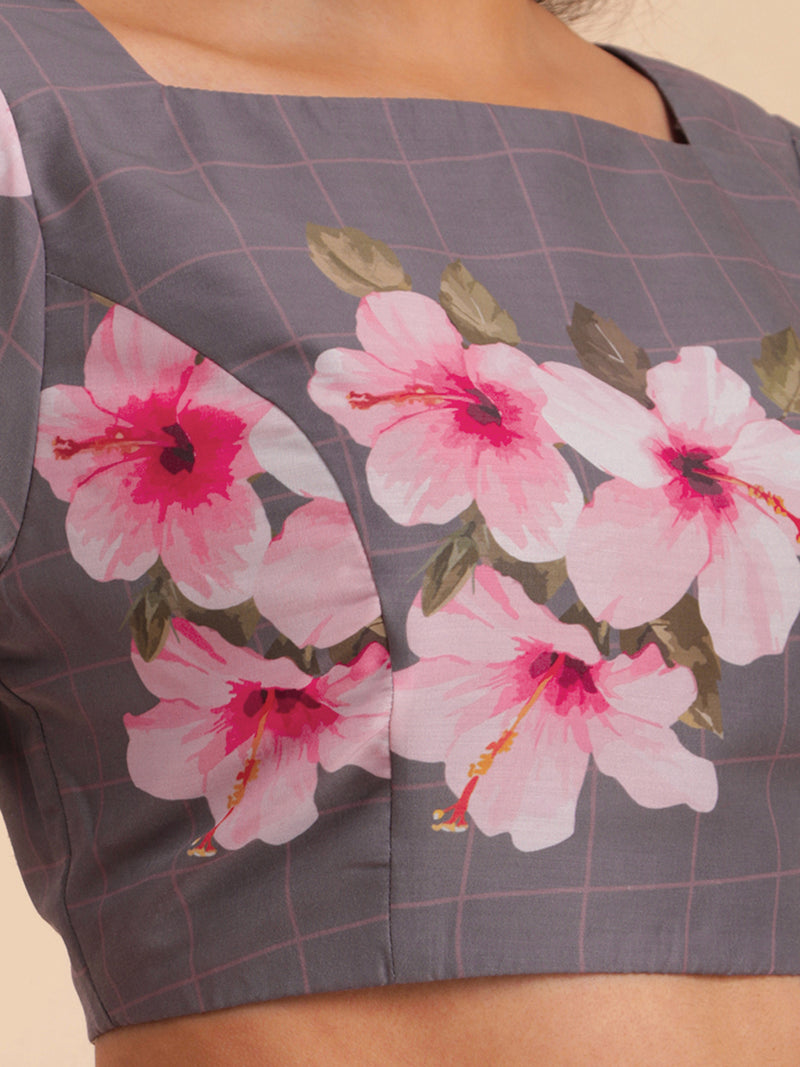 Buy Grey Floral Muslin Blouse Online | Pink Fort