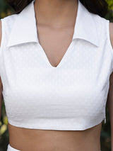Buy White Sleeveless Cotton Cropped Top Online | Pink Fort