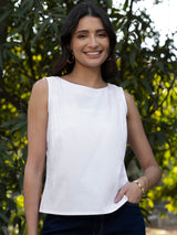 Buy White Sleeveless Cotton Top Online | Pink Fort