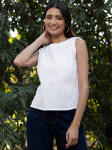Buy White Sleeveless Cotton Top Online | Pink Fort
