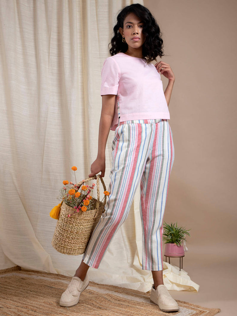 Buy Pink Boxy Cotton Crop Top Online | Marigold