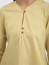 Buy Yellow Linen Blend Round Neck Top Online | Pink Fort