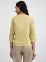 Buy Yellow Linen Blend Round Neck Top Online | Pink Fort