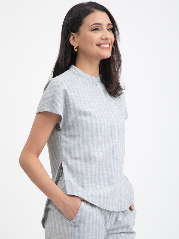 Buy Light Blue Cotton Checked Top Online | Pink Fort