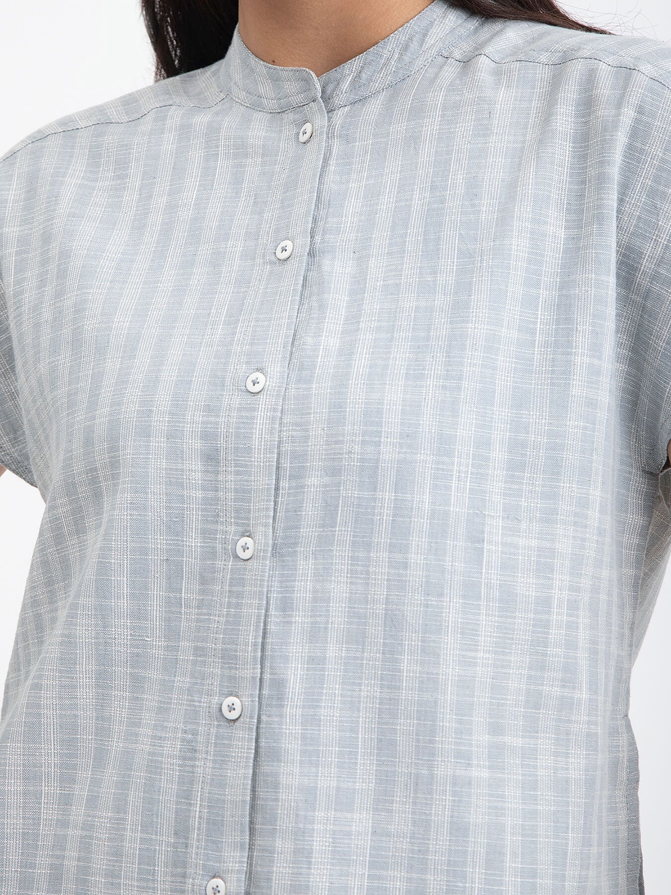Buy Light Blue Cotton Checked Top Online | Pink Fort