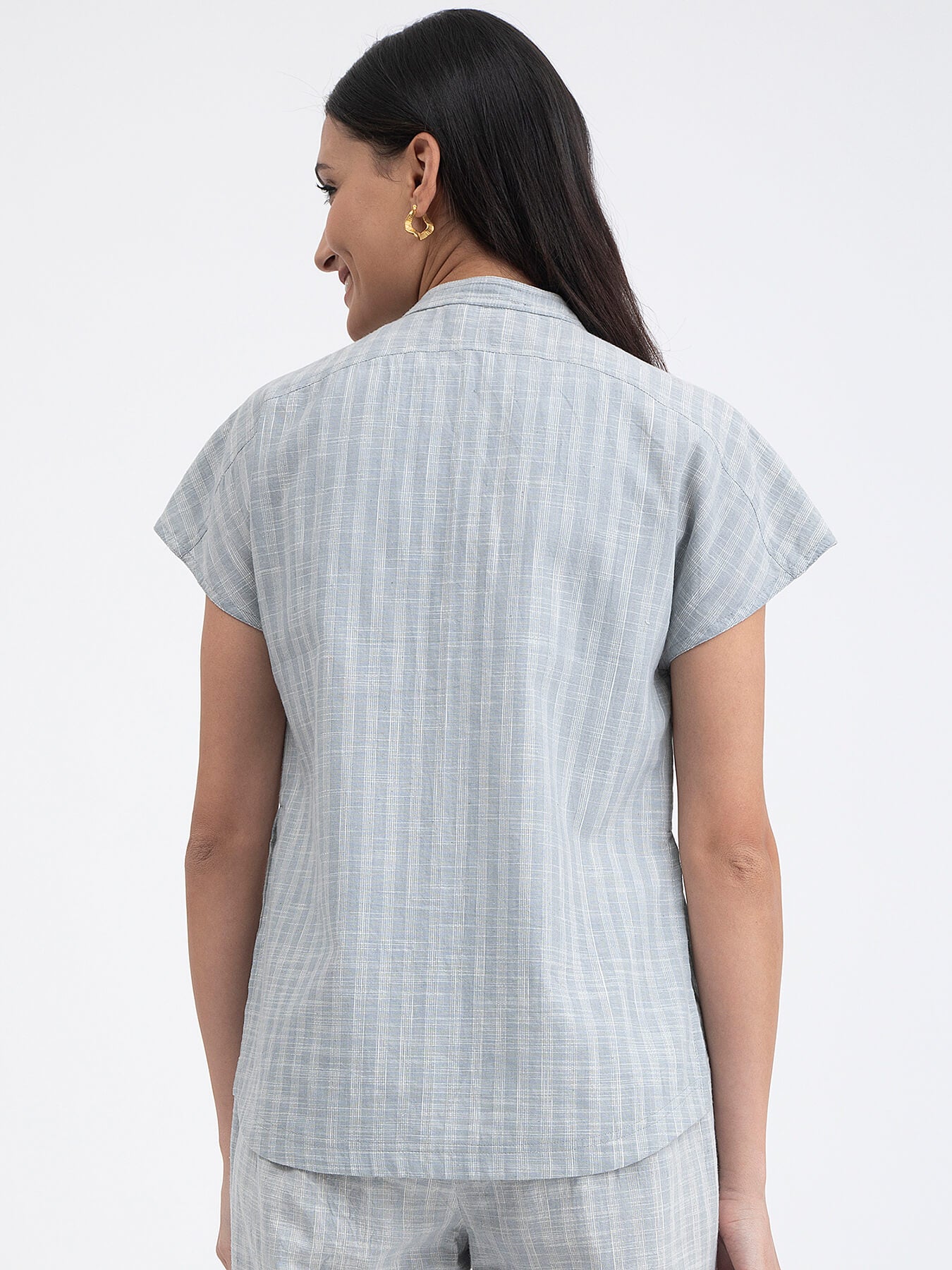 Buy Light Blue Cotton Checked Top Online | Pink Fort