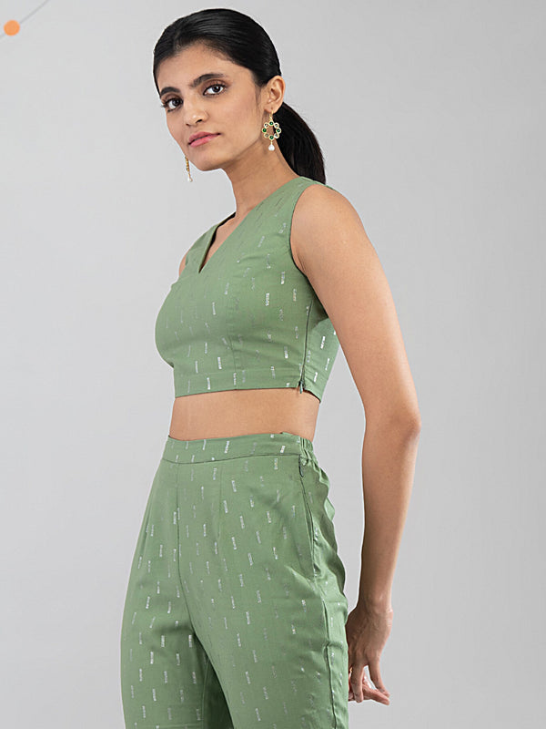 Buy Green Foil Print Crop Top Online | Marigold
