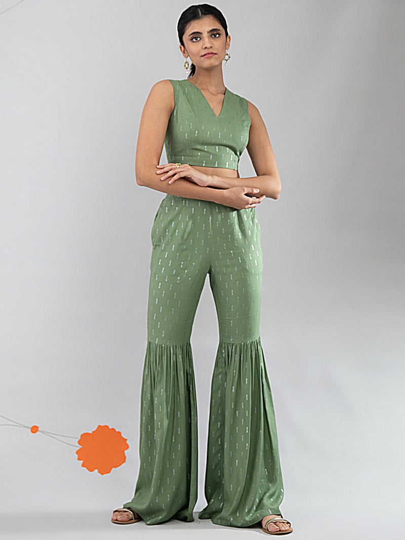Buy Green Foil Print Crop Top Online | Marigold