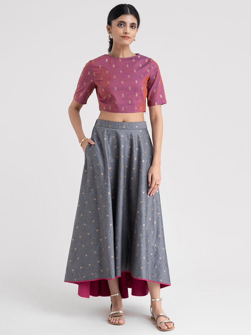 Buy Magenta Gold Foil Print Crop Top Online | Marigold