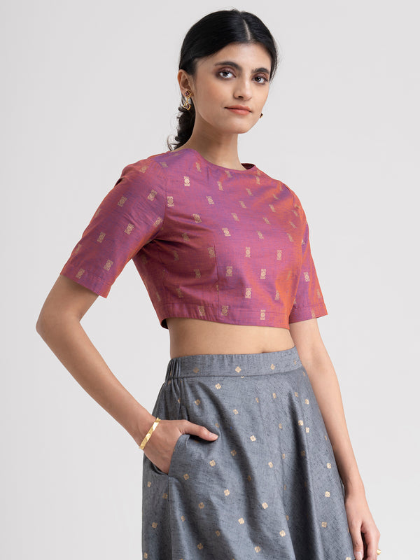 Buy Magenta Gold Foil Print Crop Top Online | Marigold