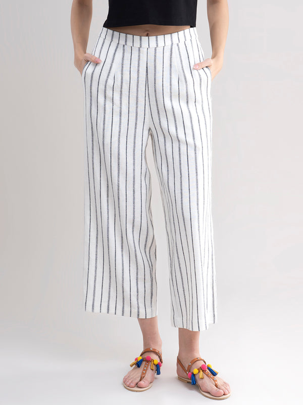 Buy Striped Wide Leg Pants - Black And White Online | Pinkfort