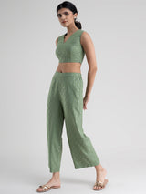 Buy Green Wide-Leg Elasticated Pants Online | Pinkfort