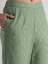 Buy Green Wide-Leg Elasticated Pants Online | Pinkfort