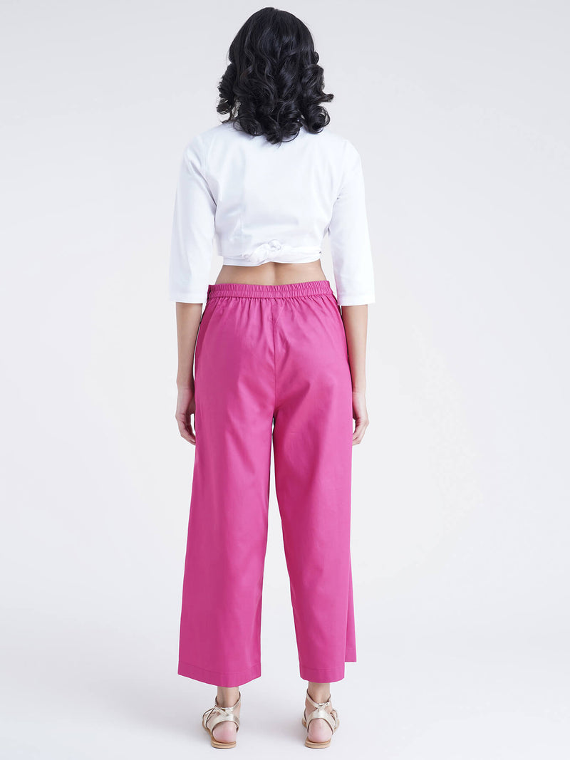 Buy Pink Wide Leg Elasticated Pants Online | Pinkfort