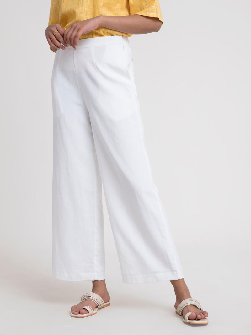 Buy White Wide Leg Cotton Pants Online | Pinkfort