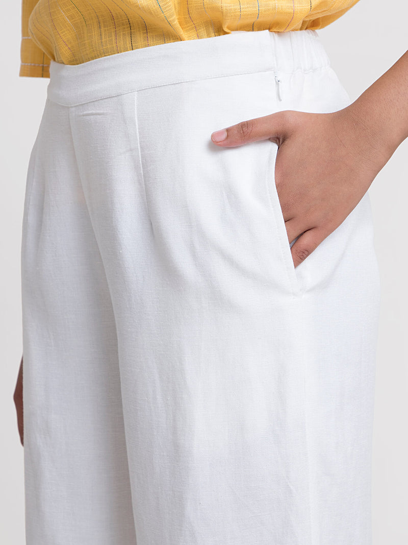 Buy White Wide Leg Cotton Pants Online | Pinkfort