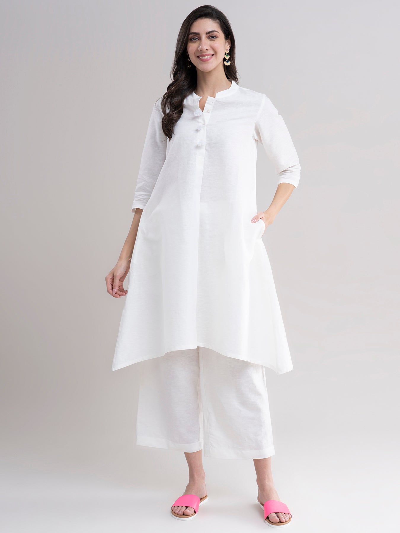 Buy White Linen Wide leg Pants Online | Pinkfort
