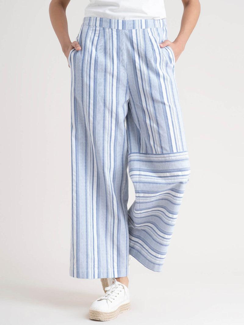 Buy Blue Stripe-Play Wide Leg Cotton Pants Online | Pinkfort