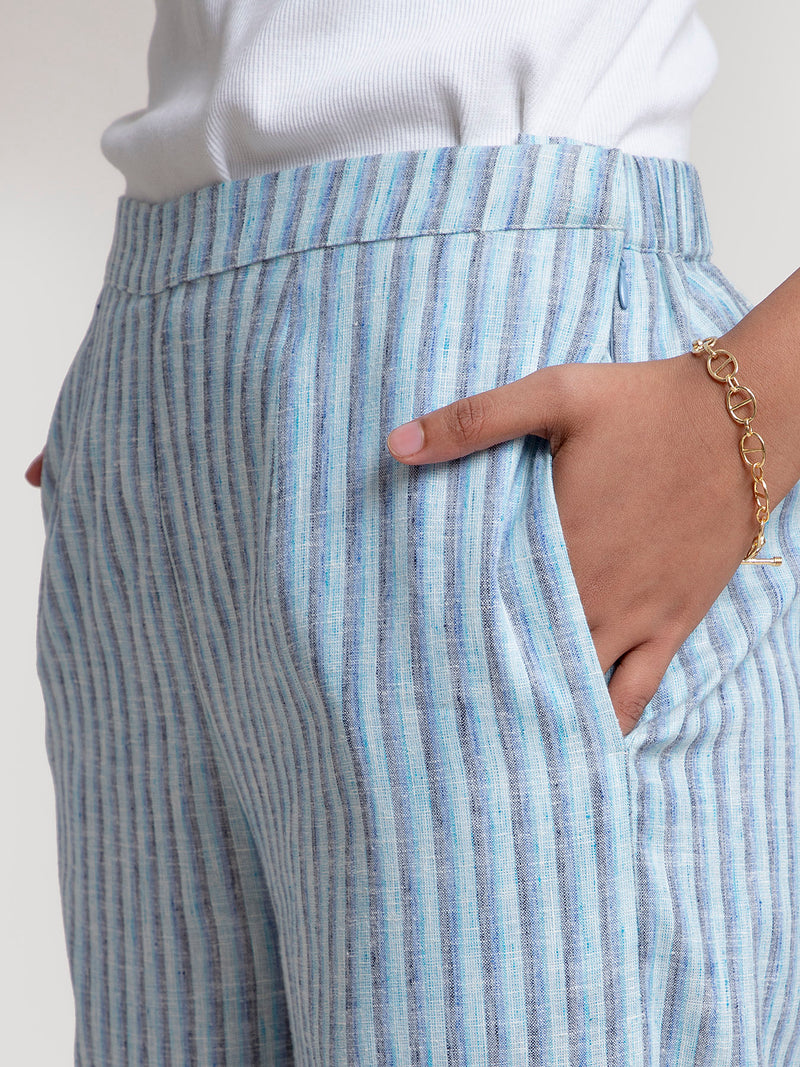 Buy Blue Striped Wide Leg Cotton Pants Online | Pinkfort