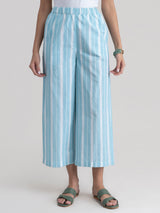 Buy Blue Striped Wide-Leg Cotton Pants Online | Pinkfort