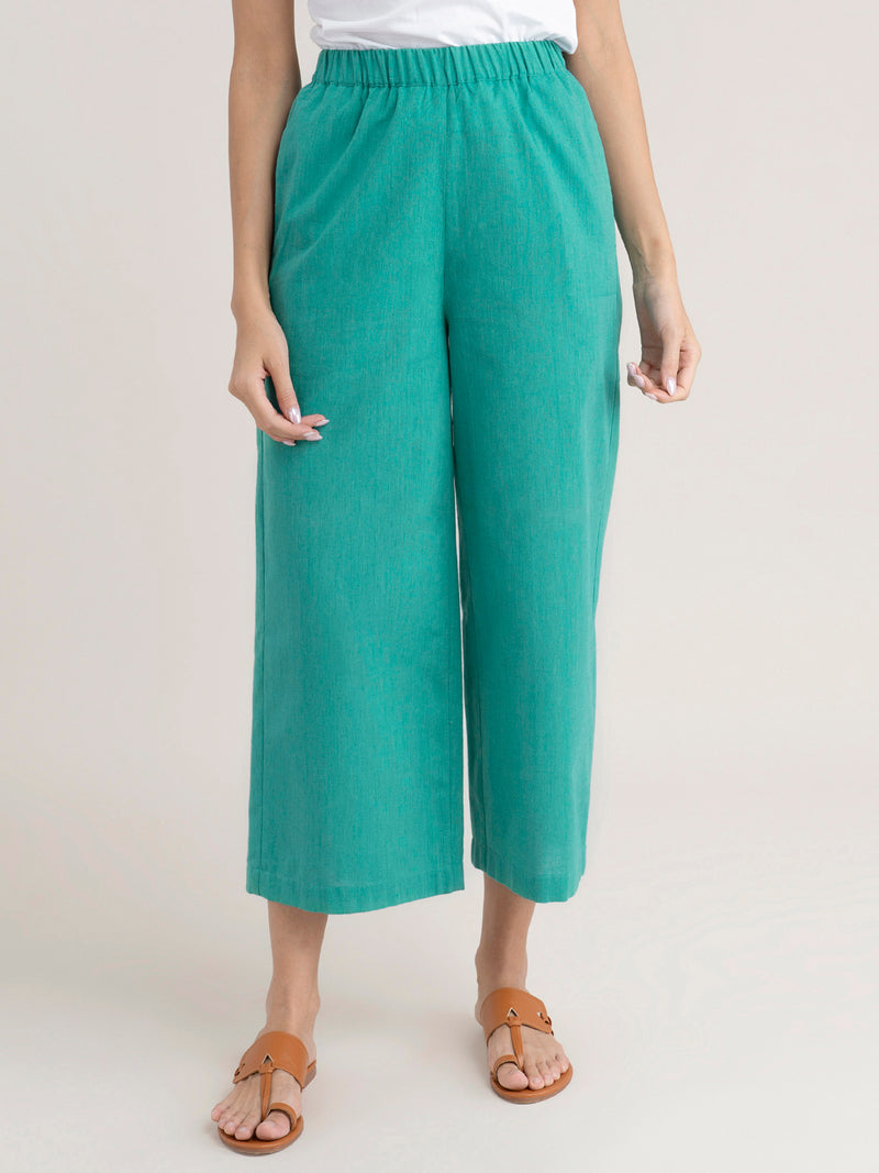 Buy Green Wide-Leg Cotton Pants Online | Pinkfort