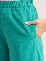 Buy Green Wide-Leg Cotton Pants Online | Pinkfort