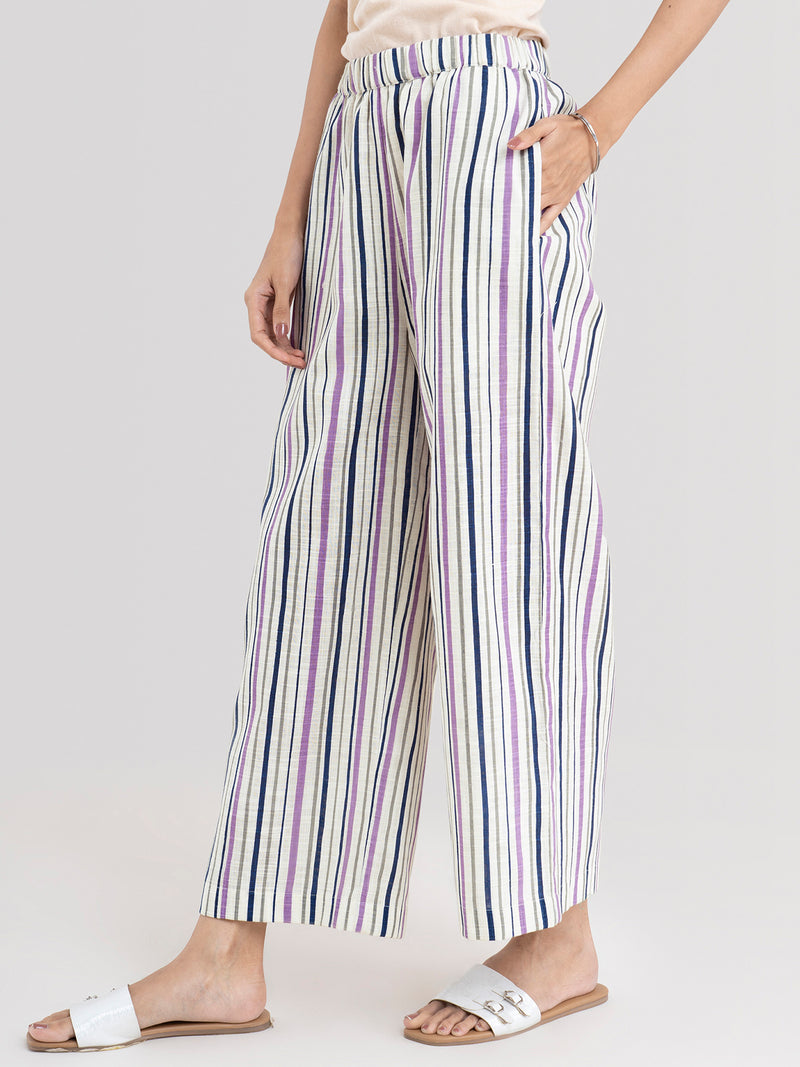 Buy Lilac Striped Cotton Pants Online | Pinkfort