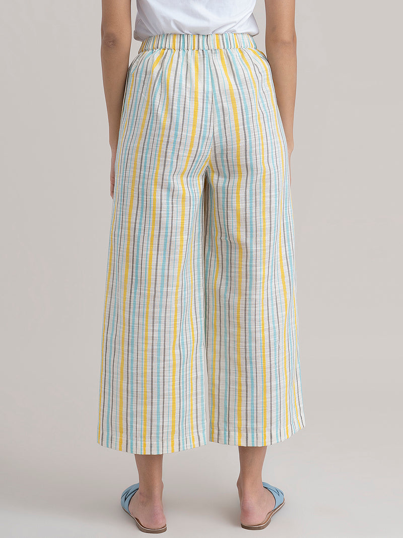 Buy Cream Striped Wide-Leg Pants Online | Pinkfort