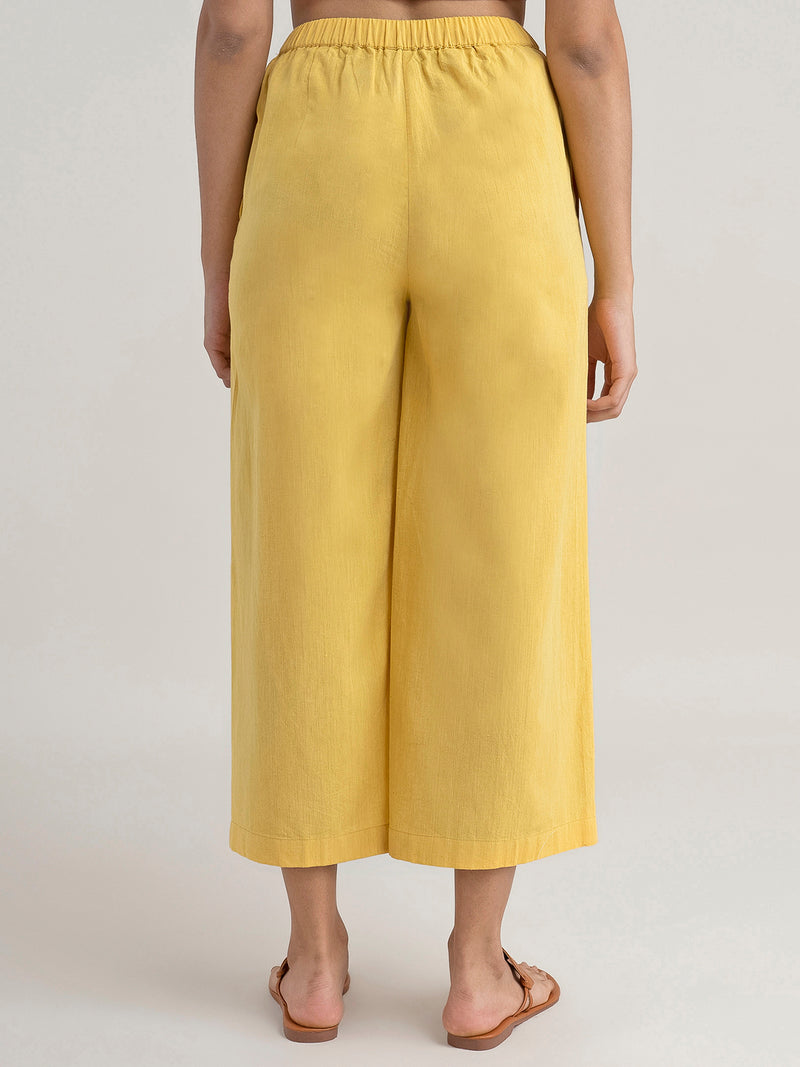 Buy Yellow Wide-Leg Cotton Pants Online | Pinkfort