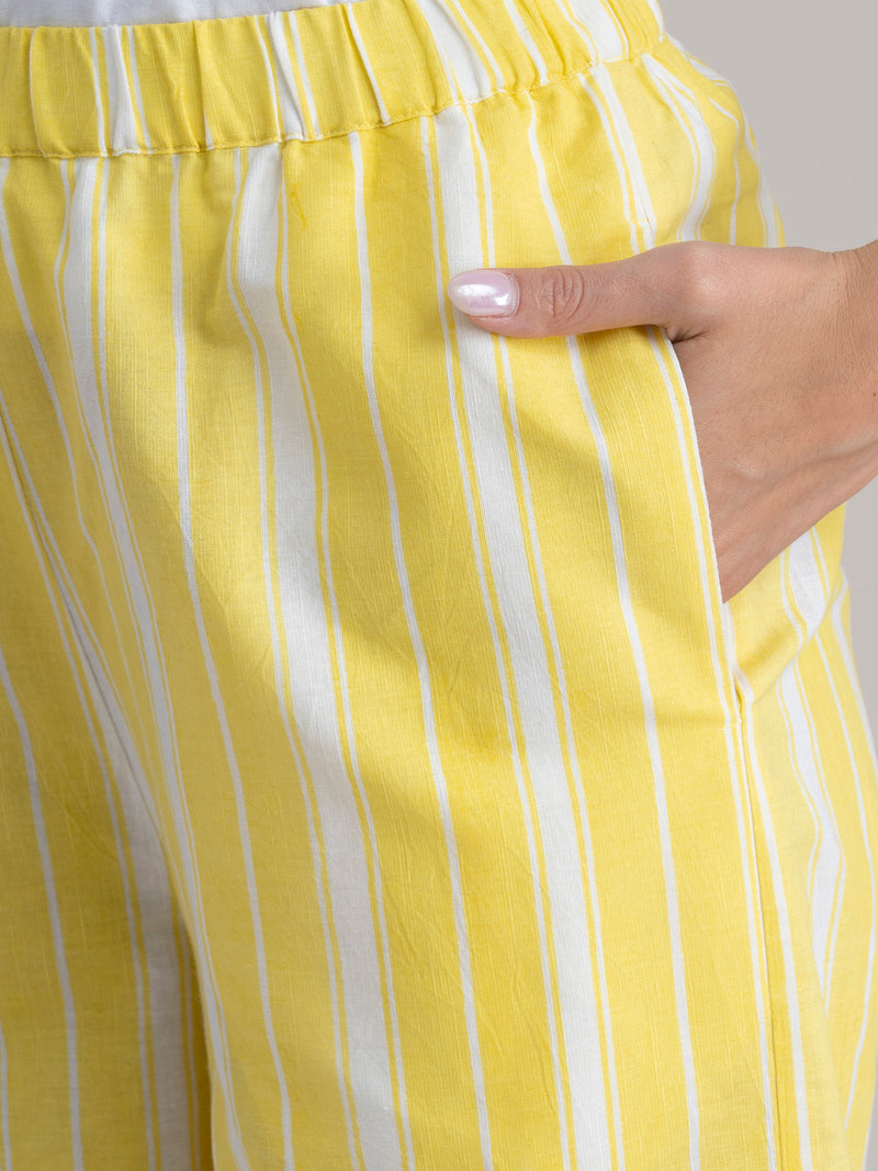 Buy Yellow Striped Wide-Leg Cotton Pants Online | Pinkfort