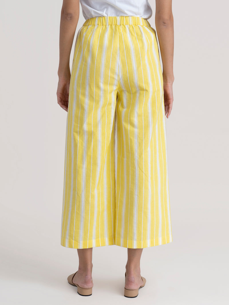 Buy Yellow Striped Wide-Leg Cotton Pants Online | Pinkfort
