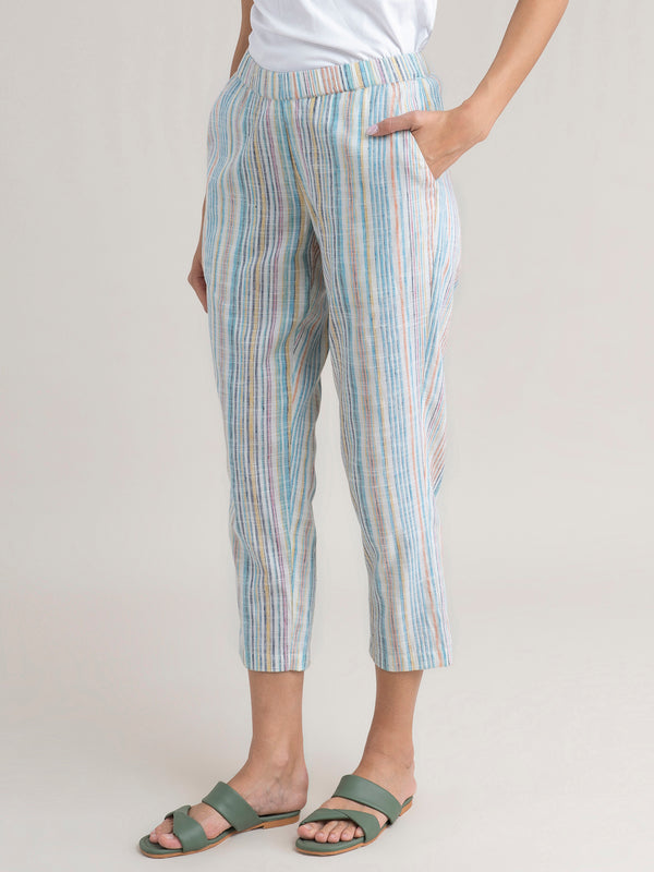 Buy Off White Striped Cotton Pants Online | Pinkfort