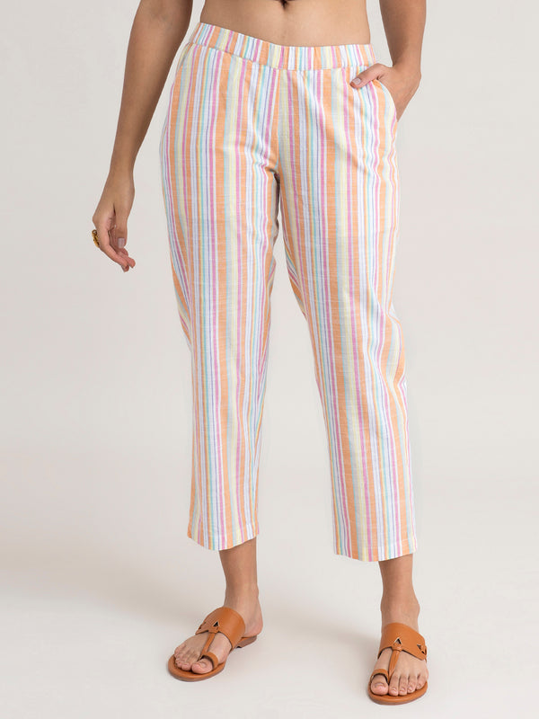 Buy Orange Cotton Candy Striped Pants Online | Pinkfort