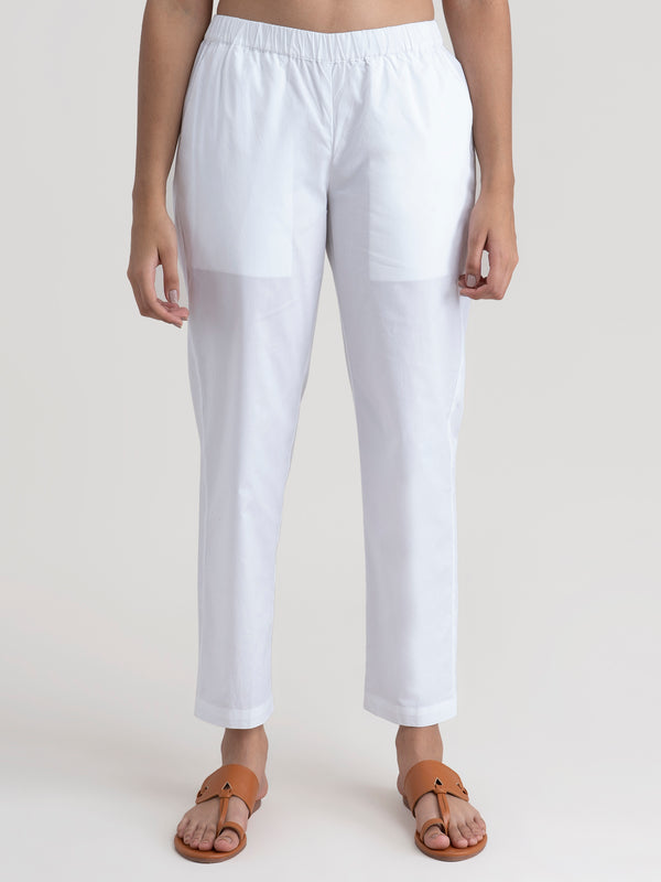 Buy White Tapered Cotton Pants Online | Pinkfort
