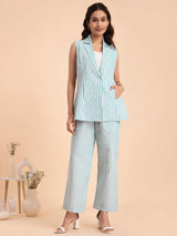 Buy Blue Striped Cotton Elasticated Trousers Online | Pink Fort