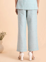 Buy Blue Striped Cotton Elasticated Trousers Online | Pink Fort