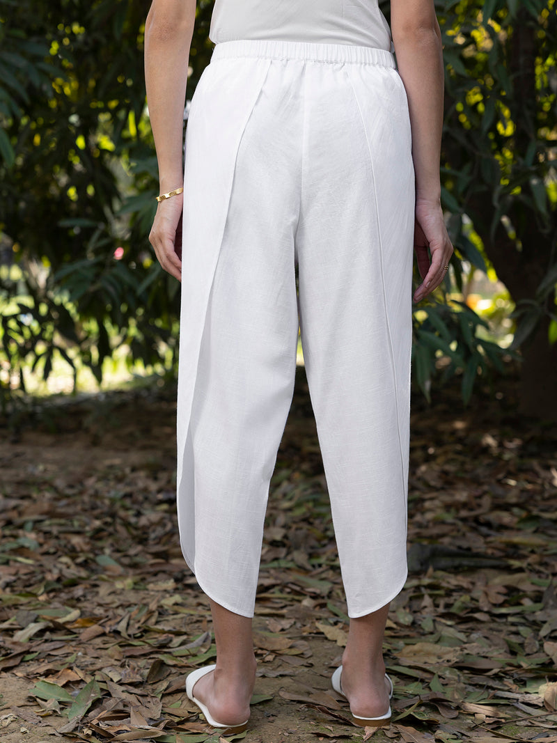 Buy White Cotton Elasticated Dhoti Online | Pink Fort