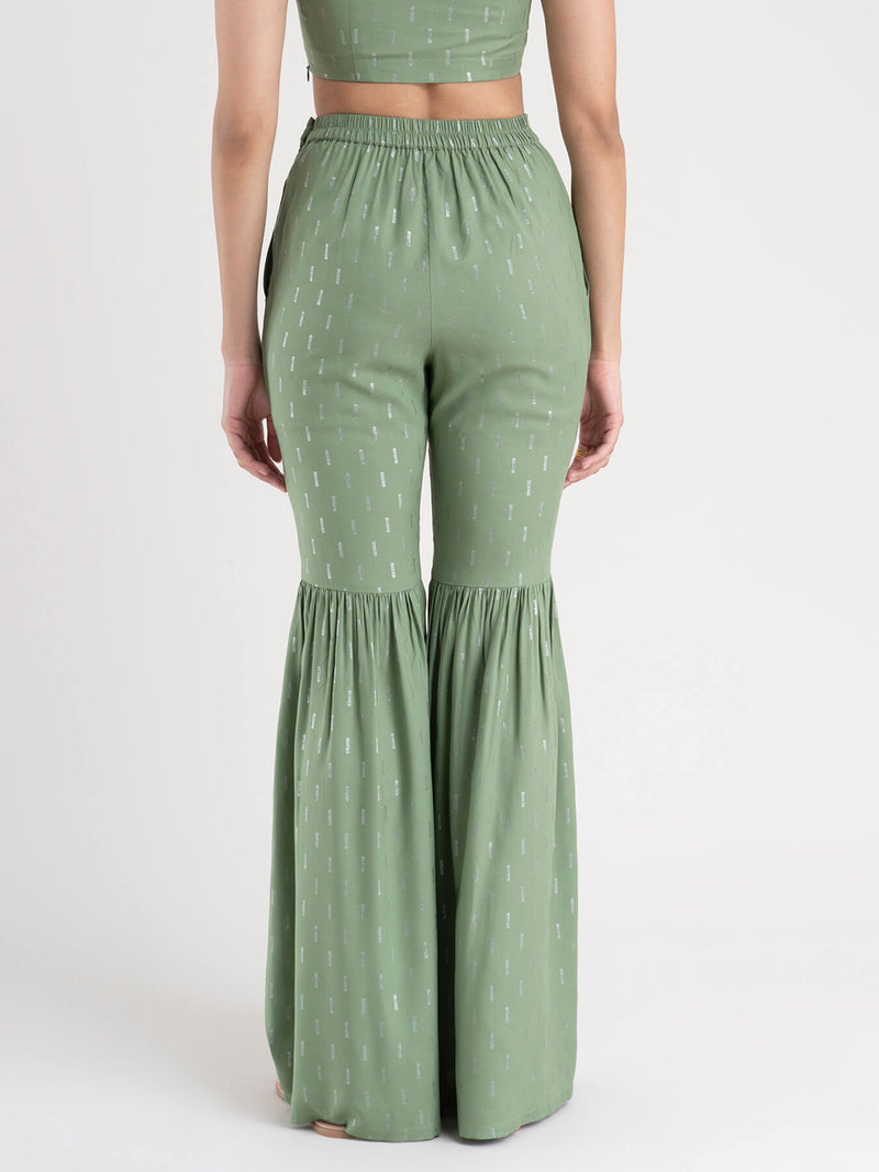 Buy Green Flared Sharara Pants Online | Pinkfort