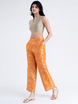 Buy Orange Wide-Leg Brocade Trousers Online | Pinkfort