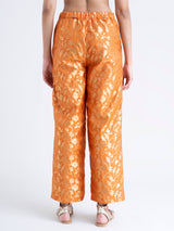 Buy Orange Wide-Leg Brocade Trousers Online | Pinkfort