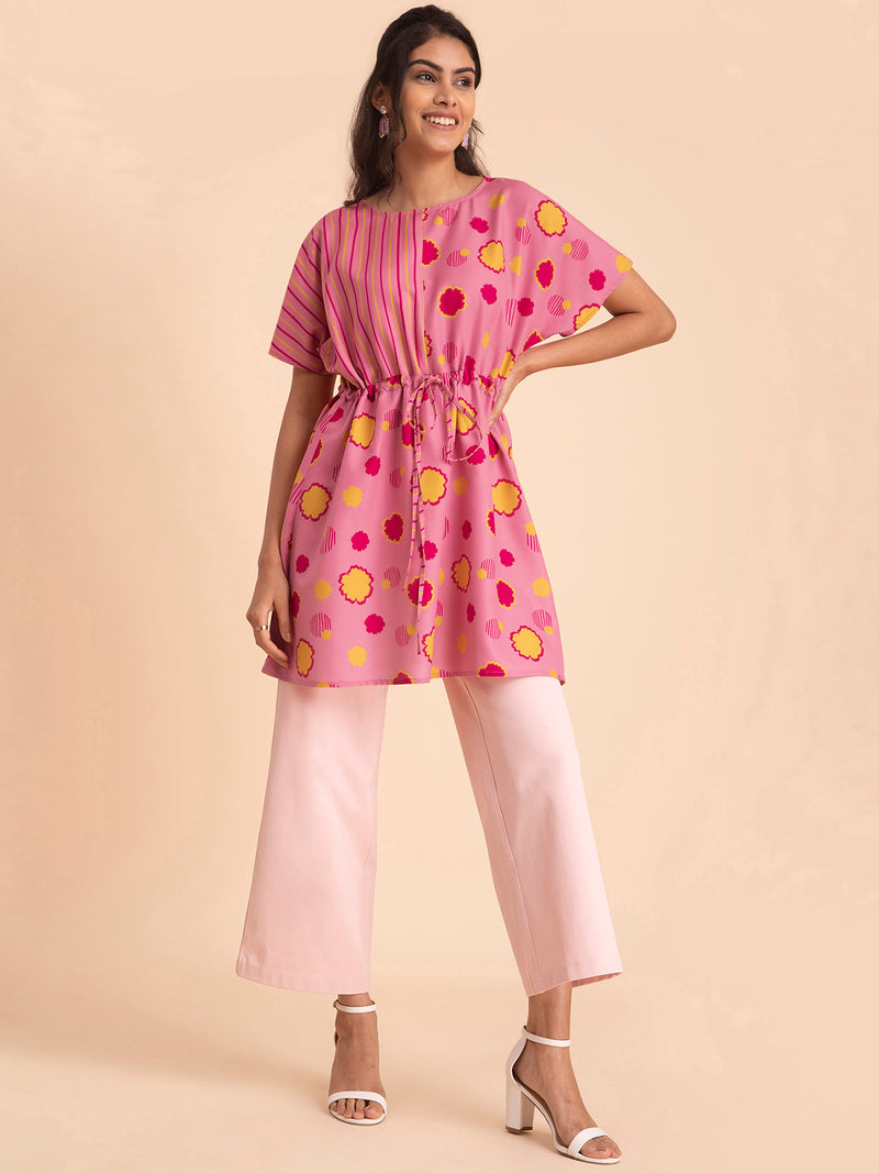 Buy Pink Floral and Stripe Kaftan Tunic Online | Pink Fort