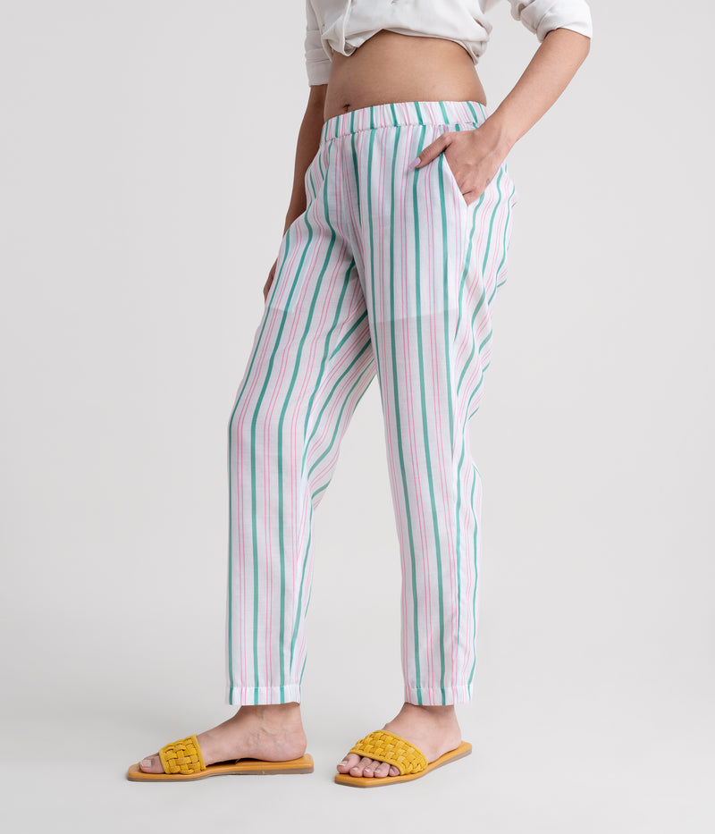 Buy Green Stripe Tapered Cotton Pants - Green Online | Pinkfort
